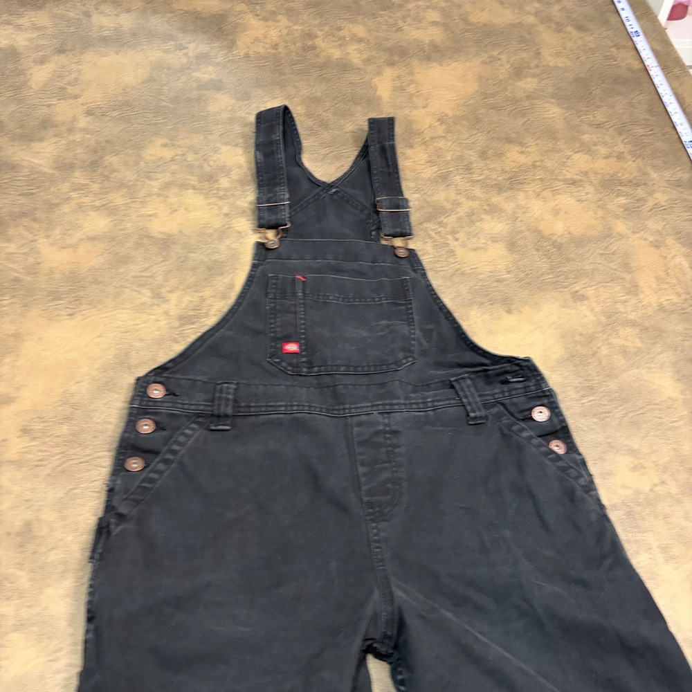 Dickies Relaxed Fit Bib Overalls Womens S Black Fade Canvas Utility Carpenter
